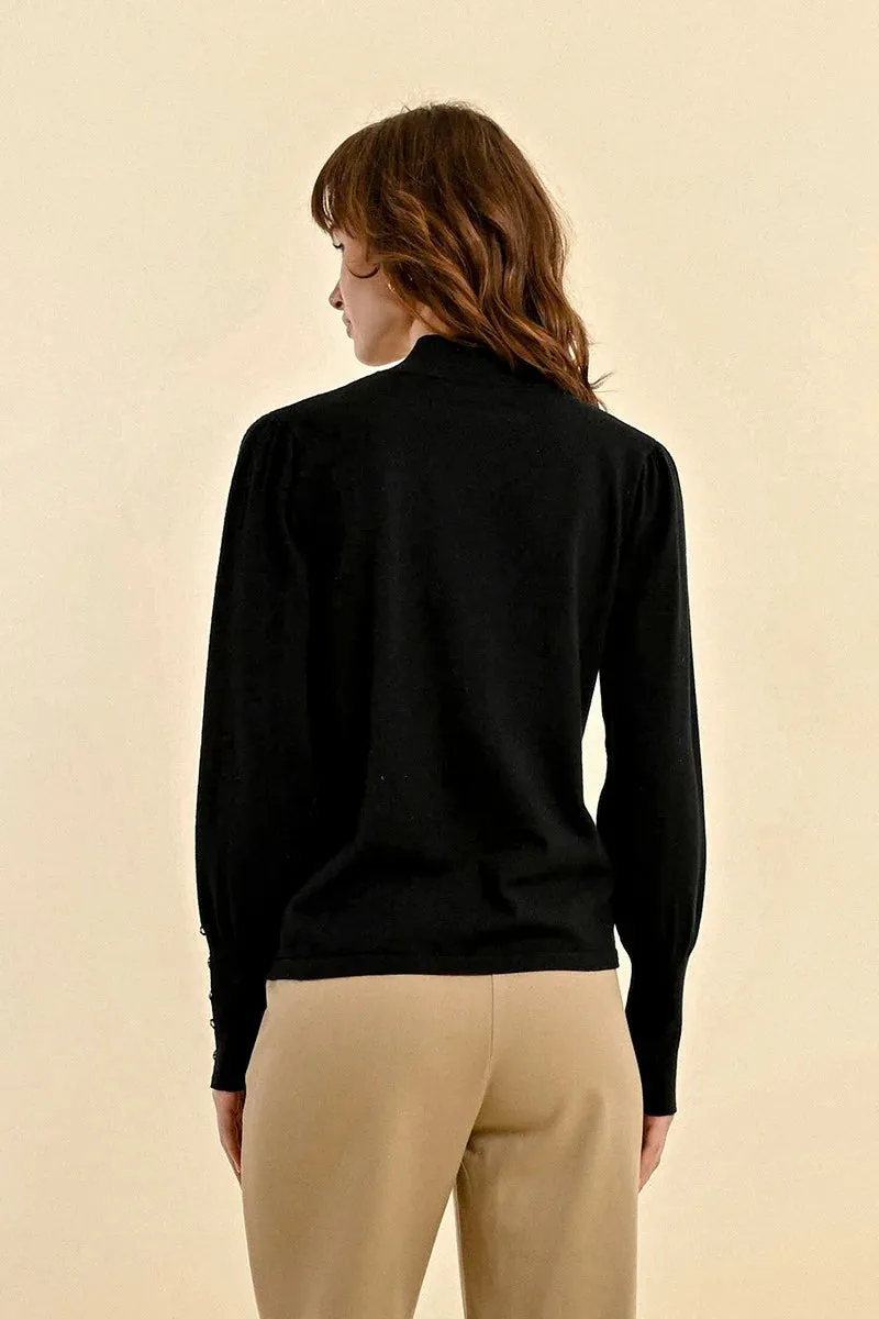 1619 -  Viscose Sweater with Button Detail- Black - Molly Bracken