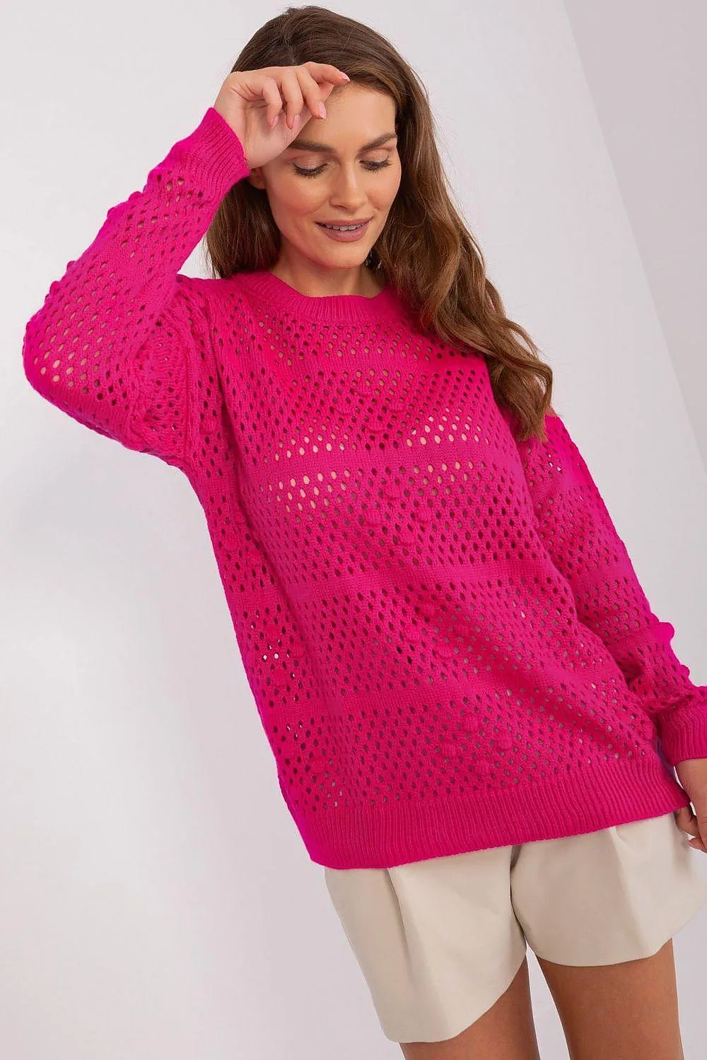 Airy Elegance Openwork Knit Pullover