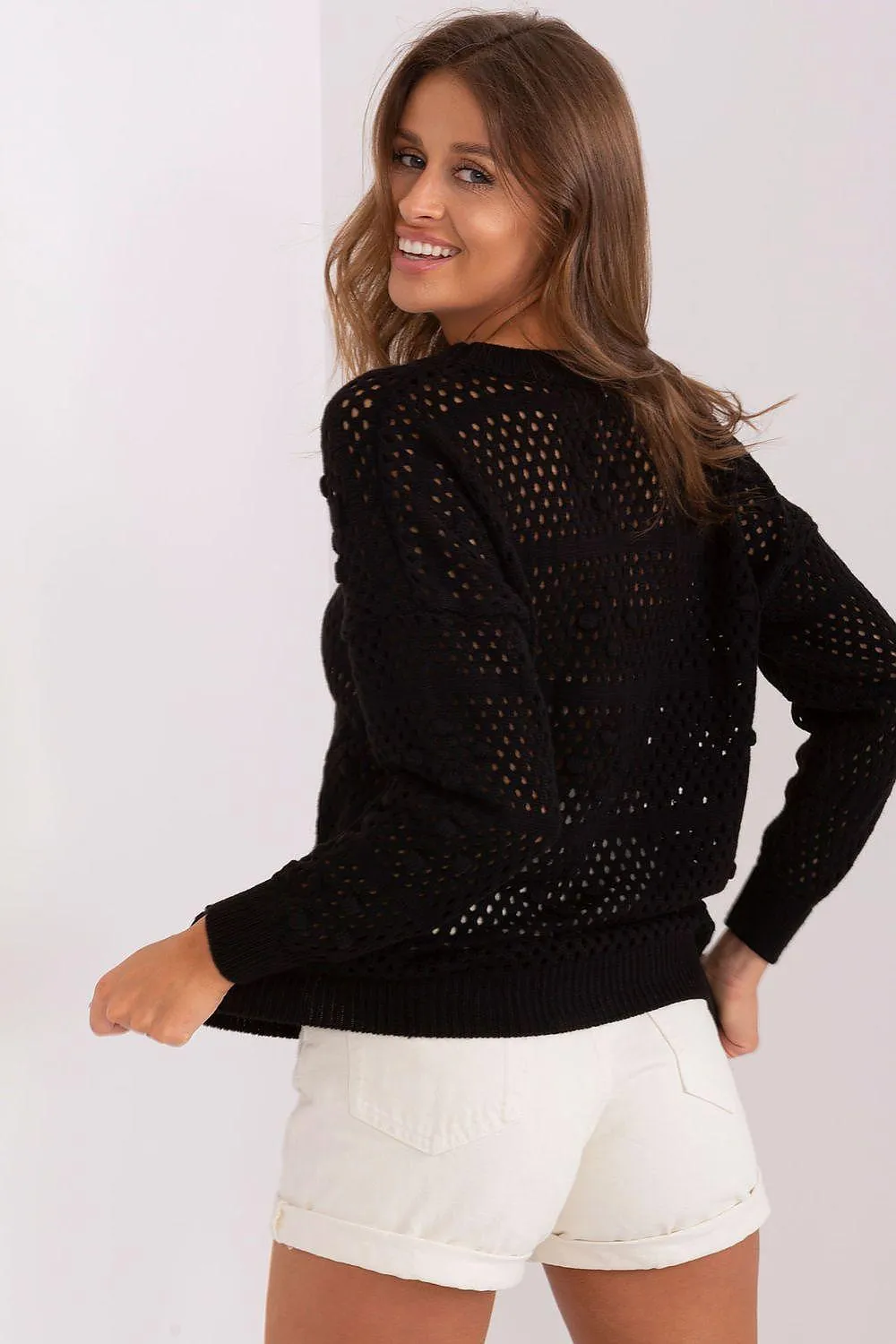 Airy Elegance Openwork Knit Pullover