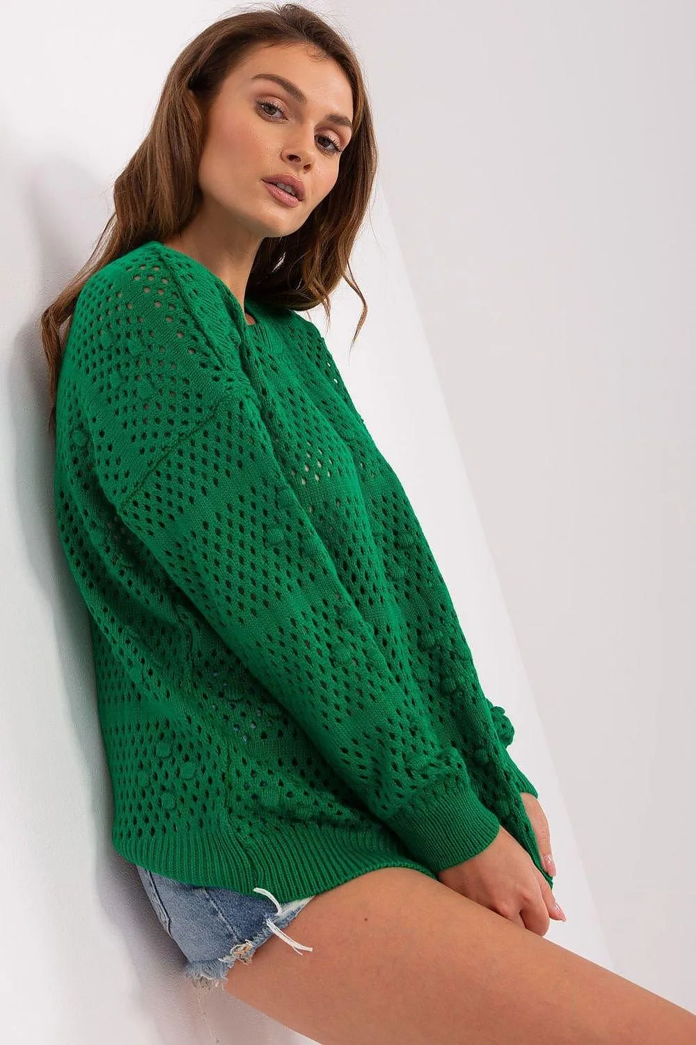 Airy Elegance Openwork Knit Pullover