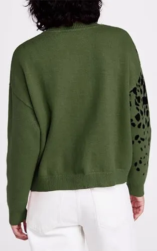 Angashion Women's Sweaters Casual Floral Printed Patchwork Long Sleeves Knitted Pullover Cropped Sweater Tops 182 Green Small