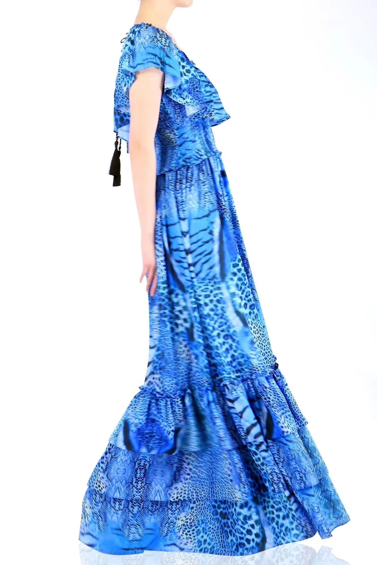 Azure Ruffle Maxi Dresses For Women