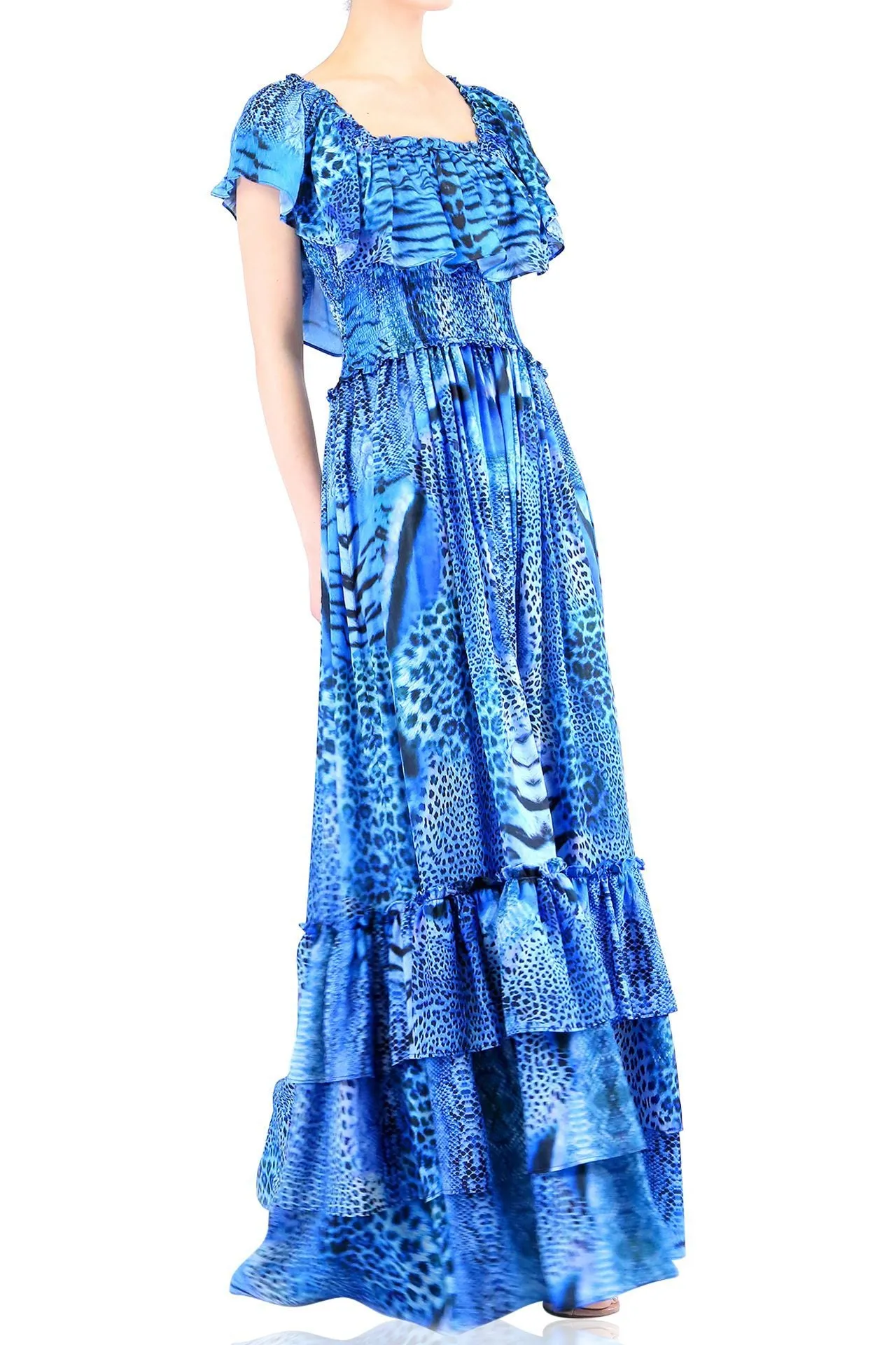 Azure Ruffle Maxi Dresses For Women