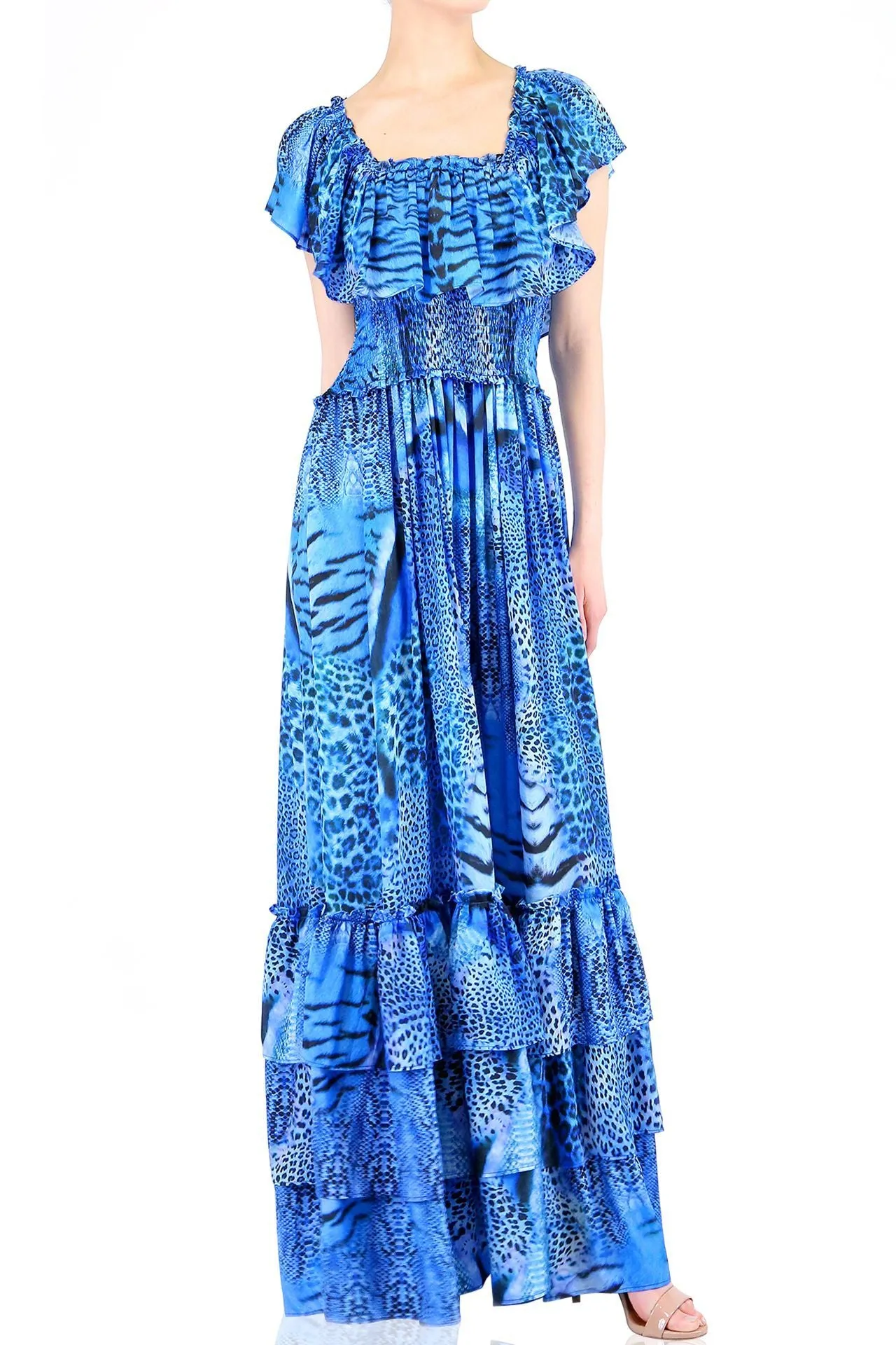 Azure Ruffle Maxi Dresses For Women