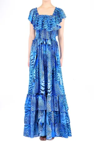 Azure Ruffle Maxi Dresses For Women