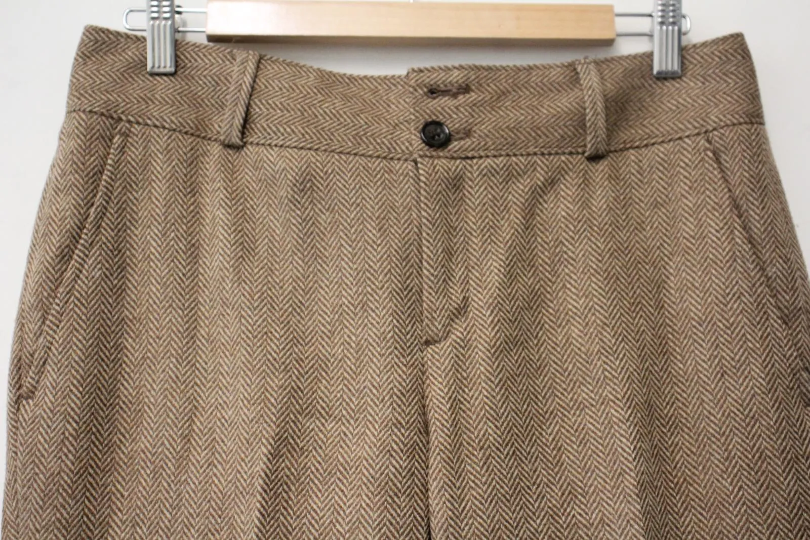 BANANA REPUBLIC Ladies Brown Herringbone Wool Blend Martin Trousers Size 8