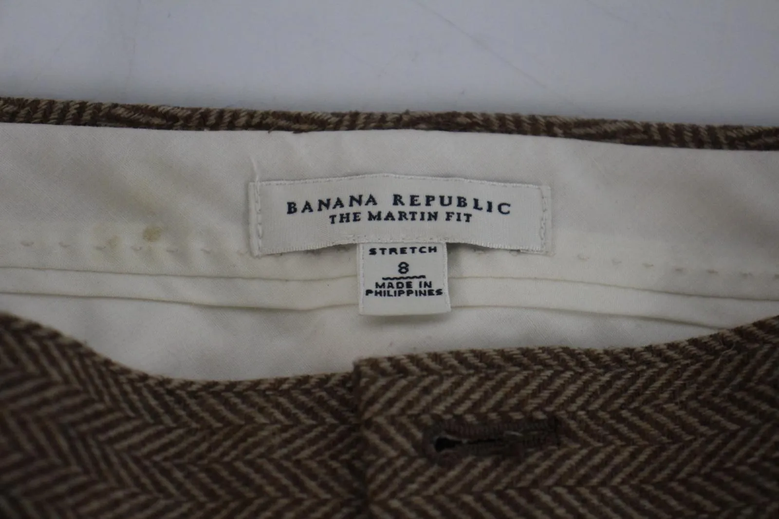 BANANA REPUBLIC Ladies Brown Herringbone Wool Blend Martin Trousers Size 8