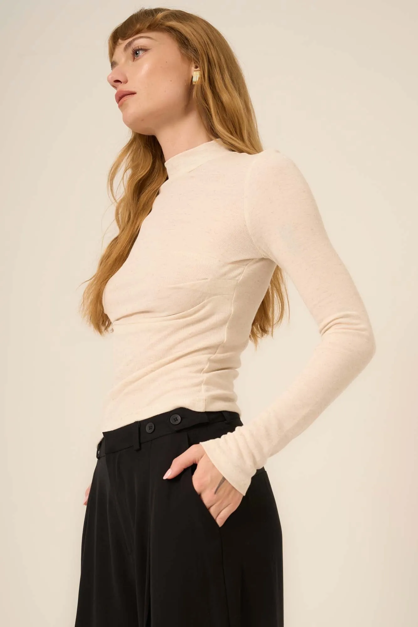 Belle Baby Rib Mock Neck Long Sleeve - Oatmeal