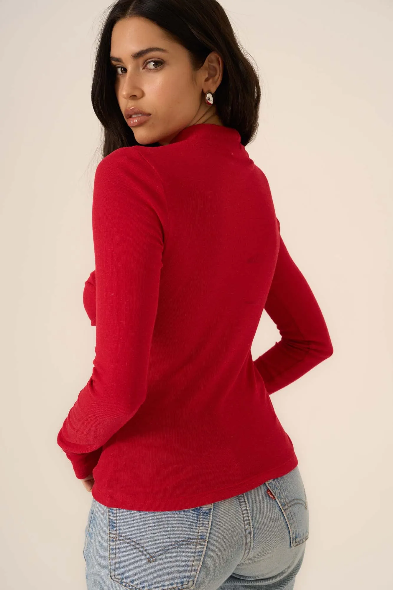 Belle Baby Rib Mock Neck Long Sleeve - Red Currant