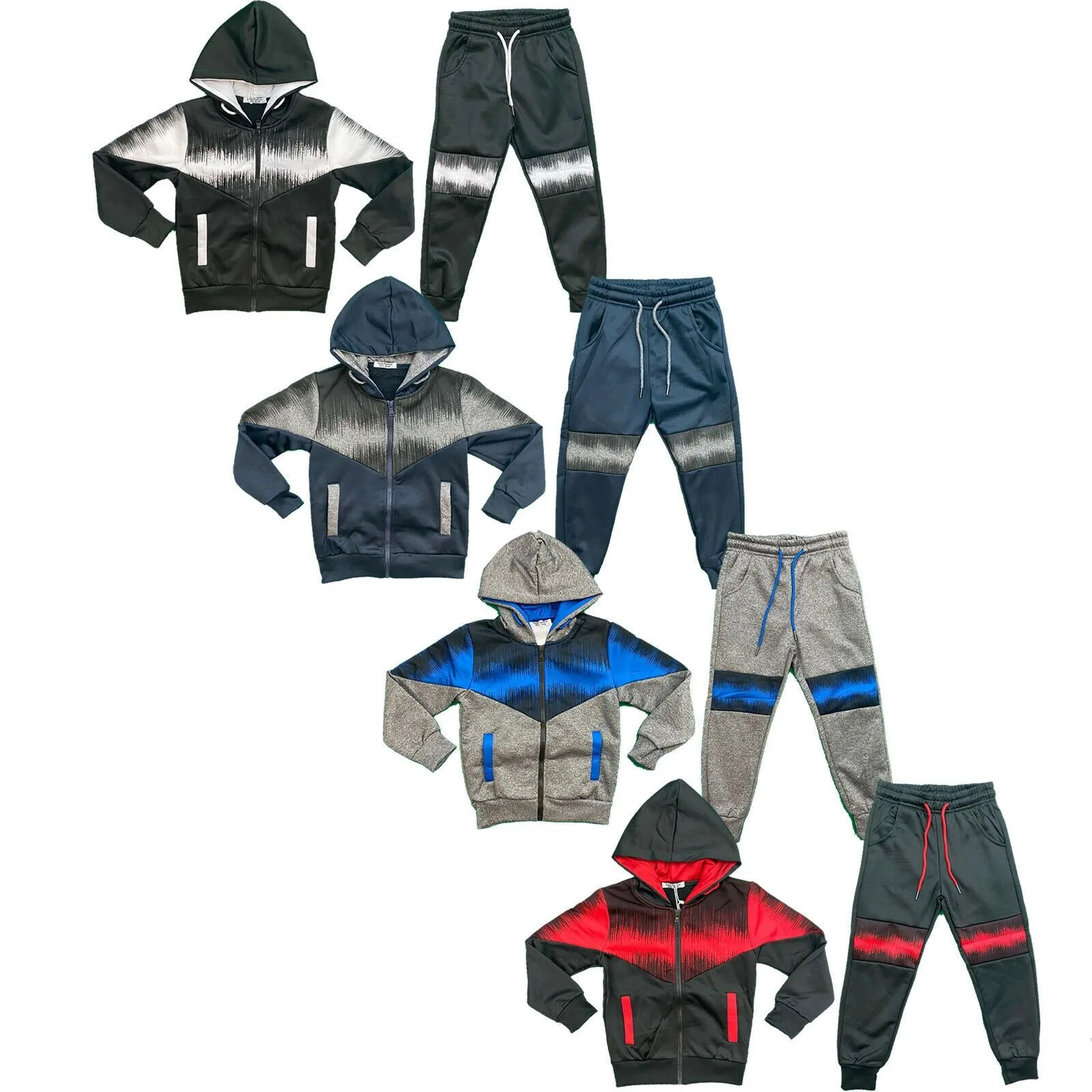 Boys Kids Panel Tracksuit Jacket Joggers Jogging Bottoms Sport PE Gym Set Warm