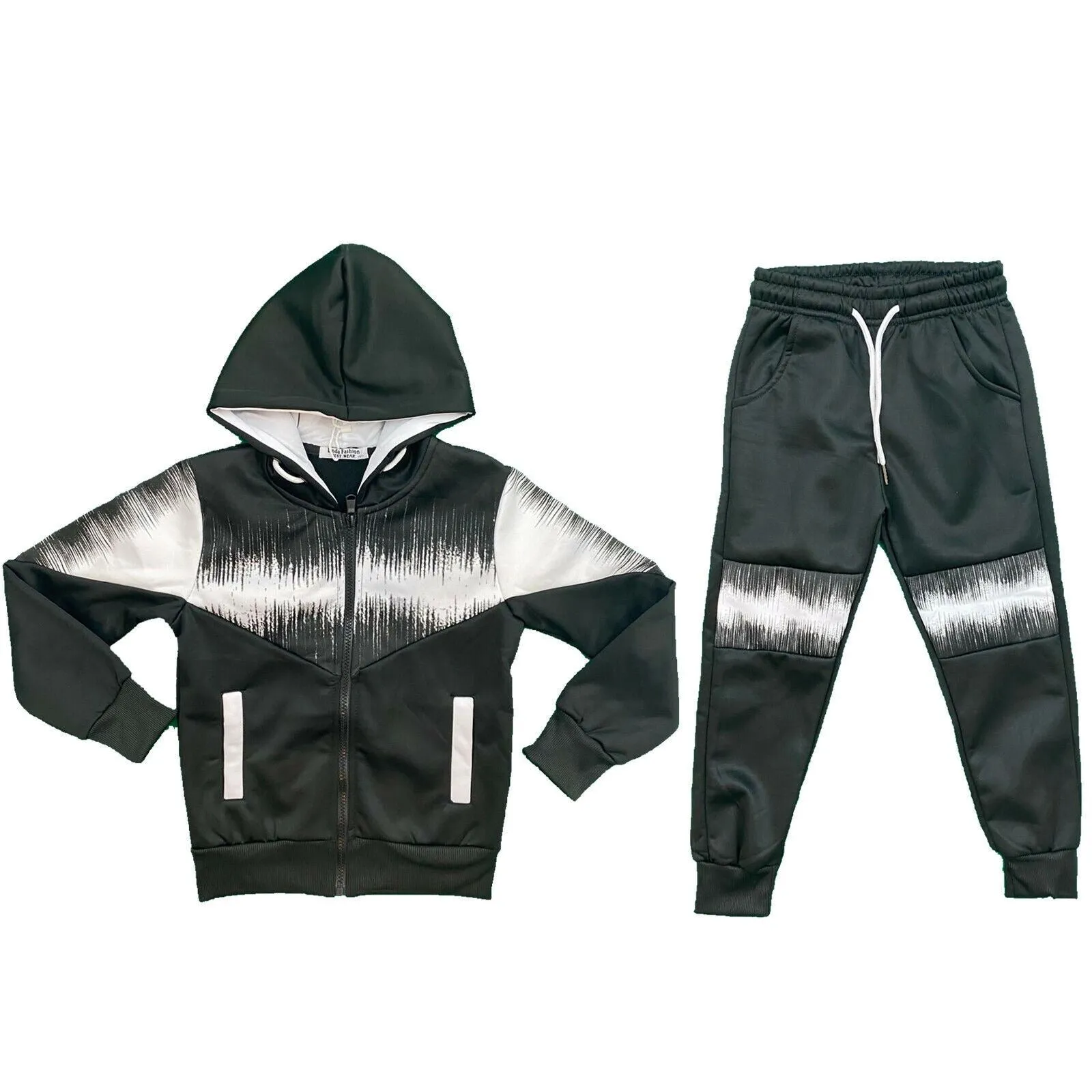 Boys Kids Panel Tracksuit Jacket Joggers Jogging Bottoms Sport PE Gym Set Warm