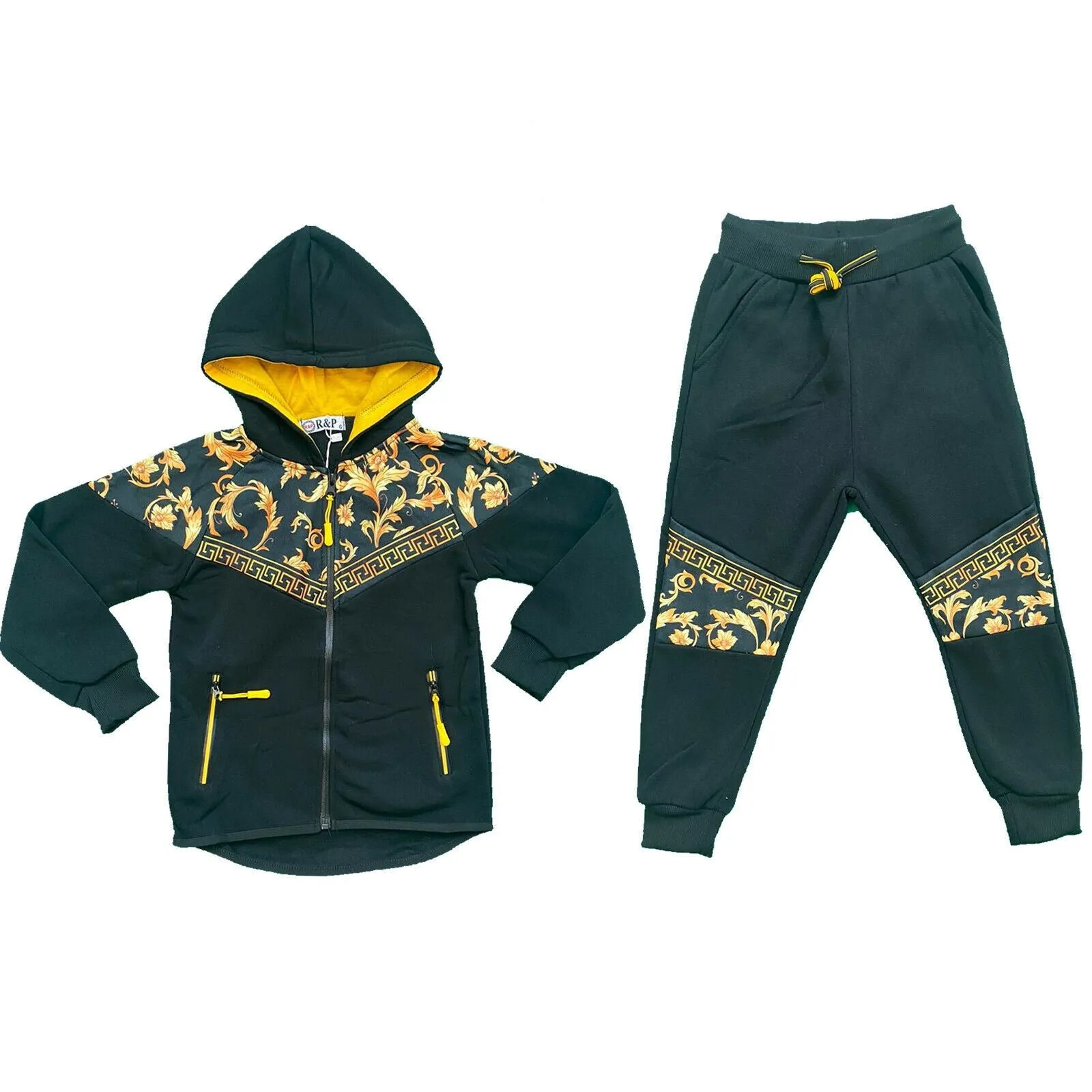 Boys Kids Tracksuit Jacket Joggers Jogging Bottoms Baroque Print Winter Fleece