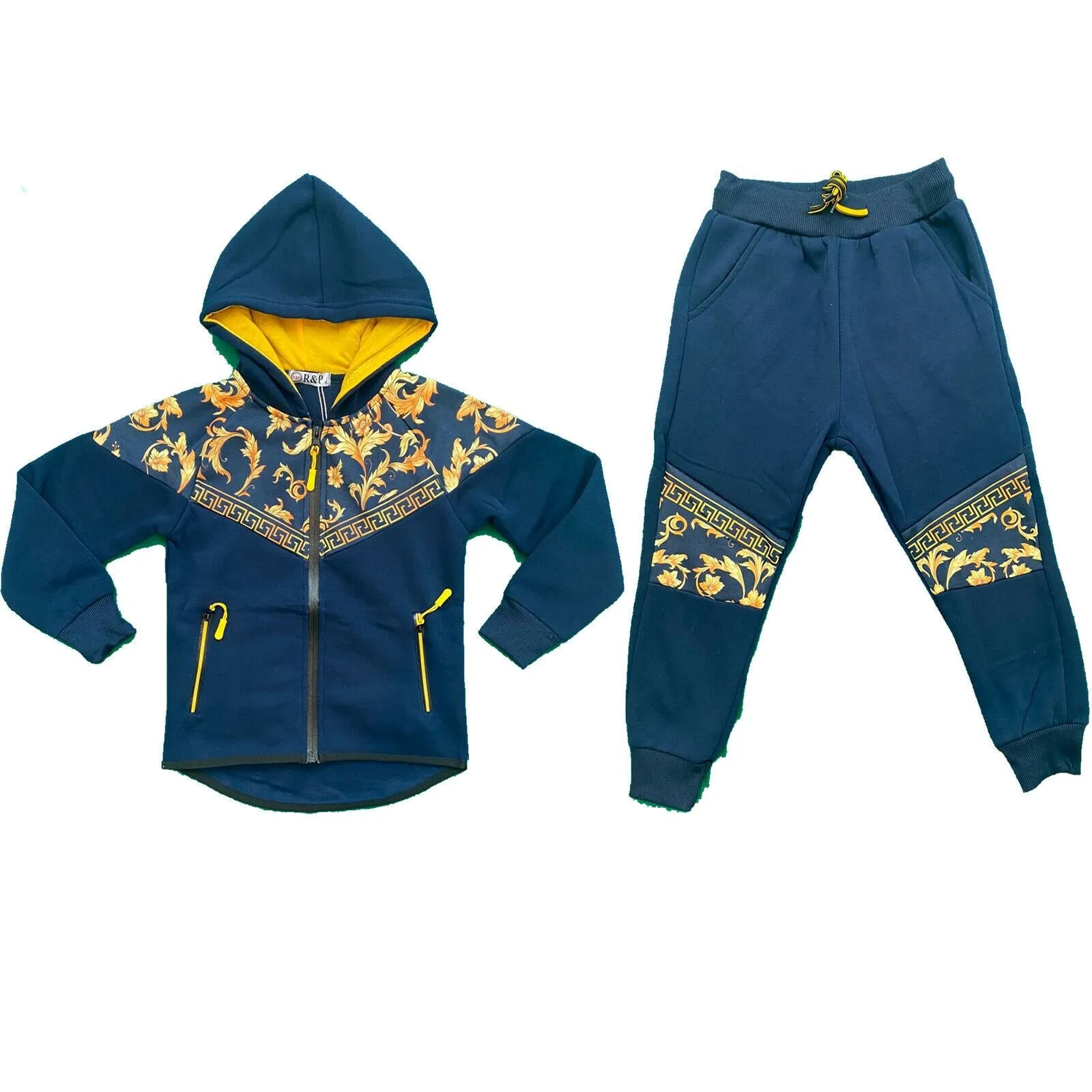 Boys Kids Tracksuit Jacket Joggers Jogging Bottoms Baroque Print Winter Fleece