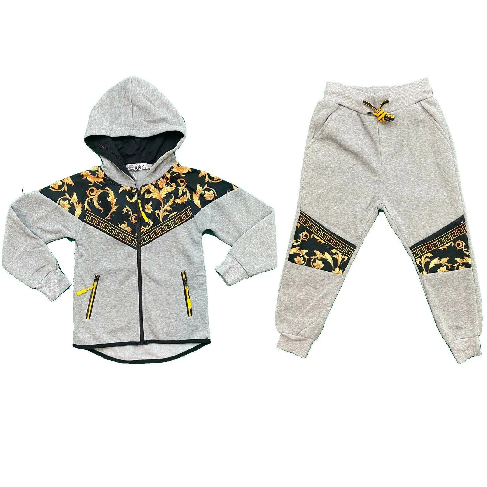 Boys Kids Tracksuit Jacket Joggers Jogging Bottoms Baroque Print Winter Fleece