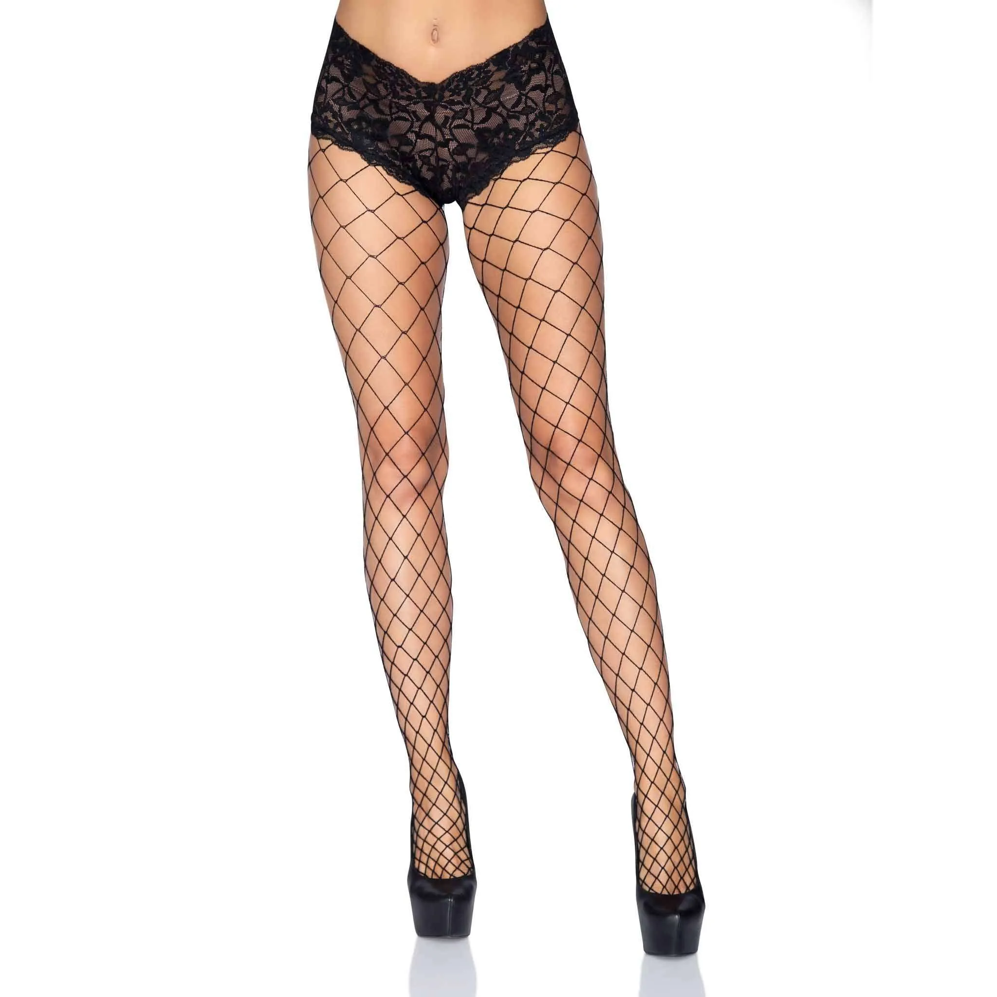 Boyshort Lace Top Black Fence Fishnets