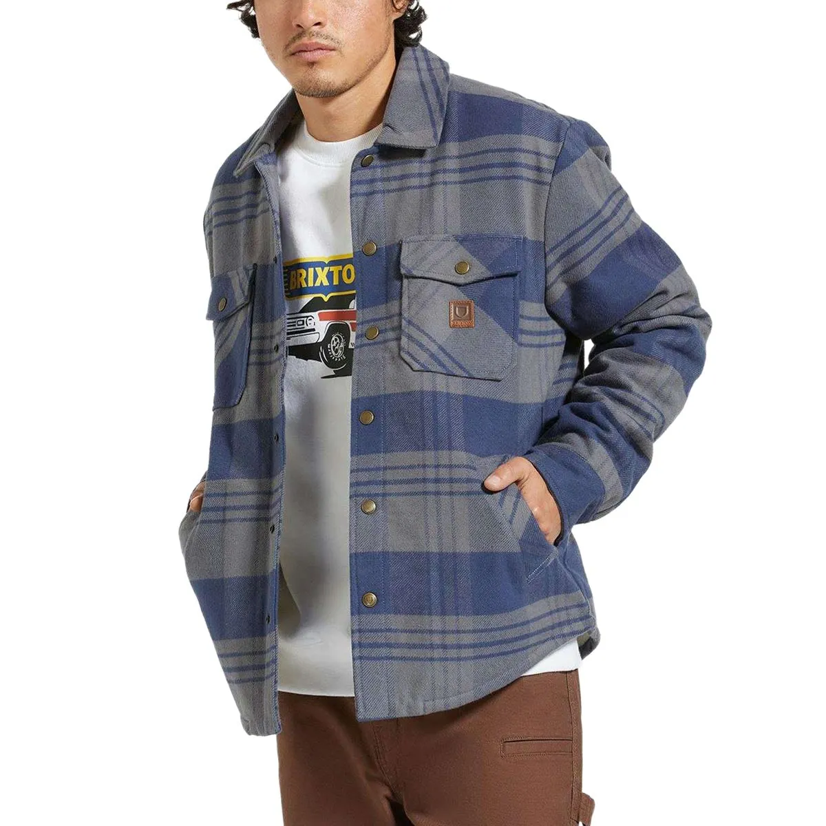 Brixton Durham Lined Jacket - Washed Navy/Beige Plaid