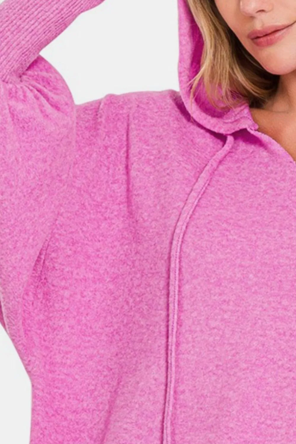 Brushed Hacci Drop Shoulder Cropped Hoodie - Mauve