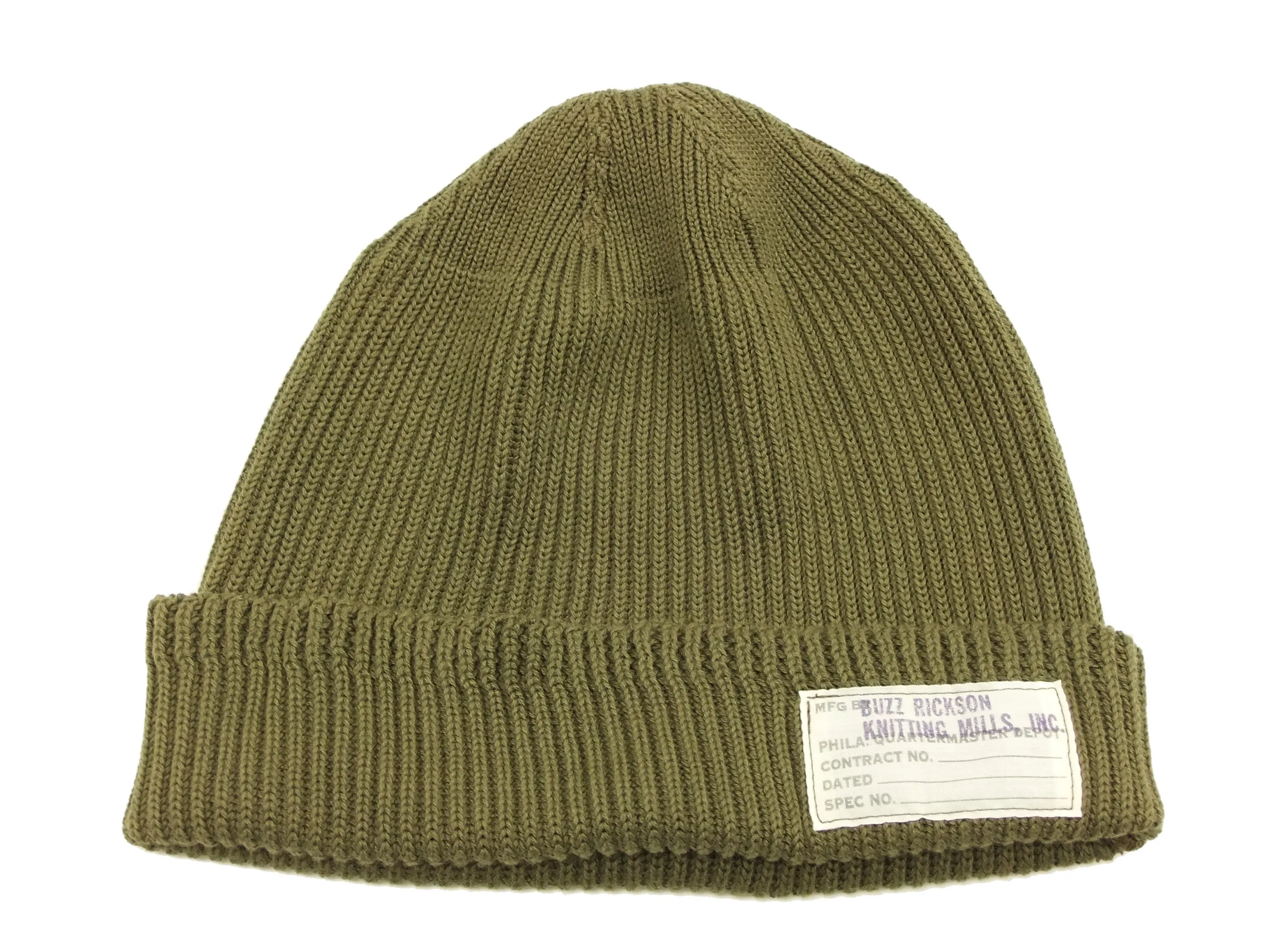 Buzz Rickson Men's Watch Cap Cotton Knit Military Style Hat BR02186 Olive Green