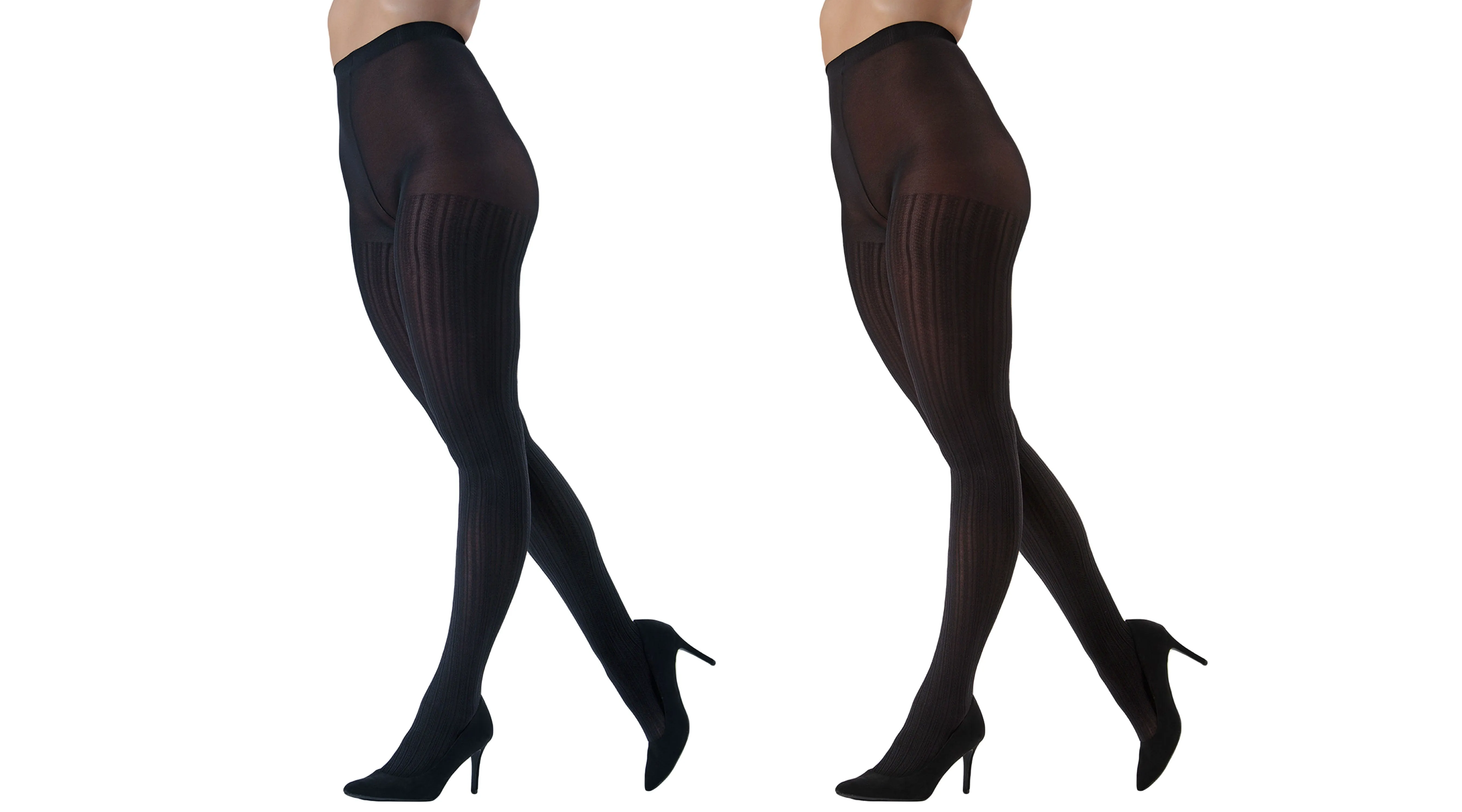 Cable Ribbed/Solid Control Top Tights 2-Pack