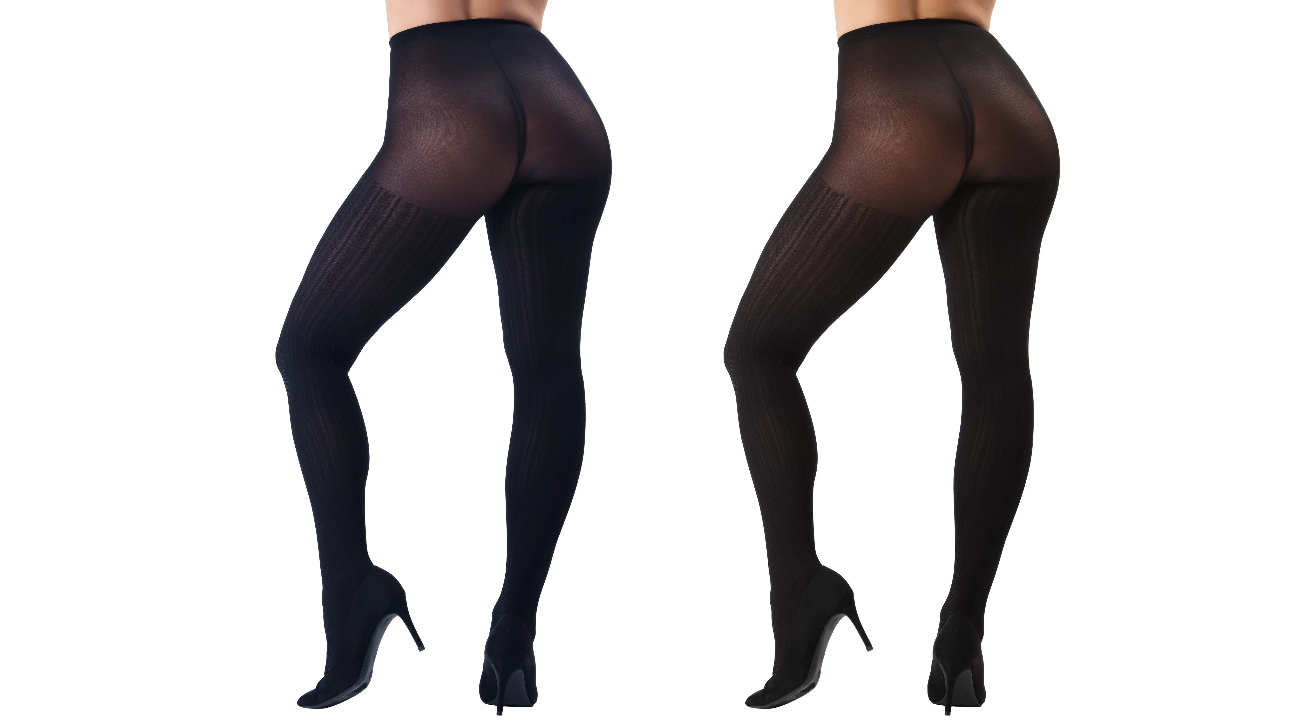 Cable Ribbed/Solid Control Top Tights 2-Pack