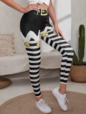 Casual Striped Cropped Women Leggings