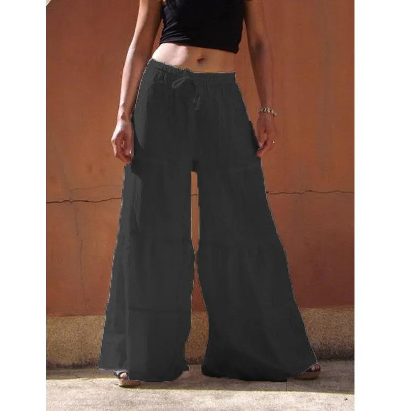 FashionSierra - Women's linen flowy wide leg pants elastic waist palazzo pants