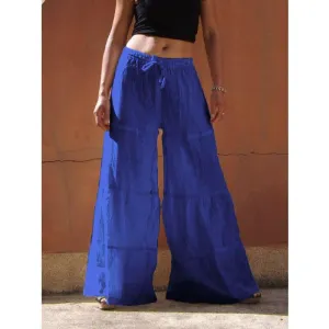 FashionSierra - Women's linen flowy wide leg pants elastic waist palazzo pants