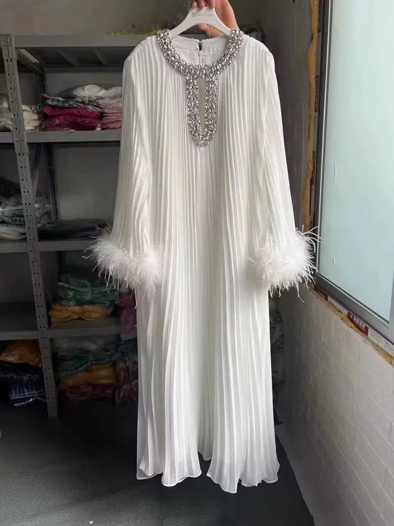 Feather Pleated Woman’s Dress