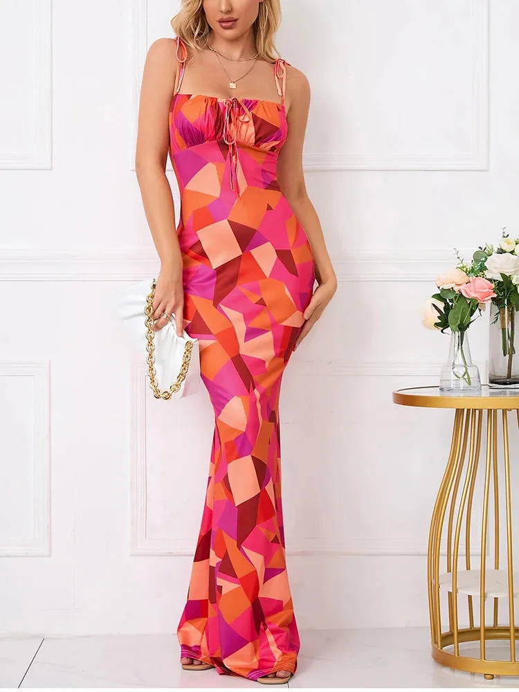 Floral Backless Bandage Maxi Dress with Spaghetti Straps