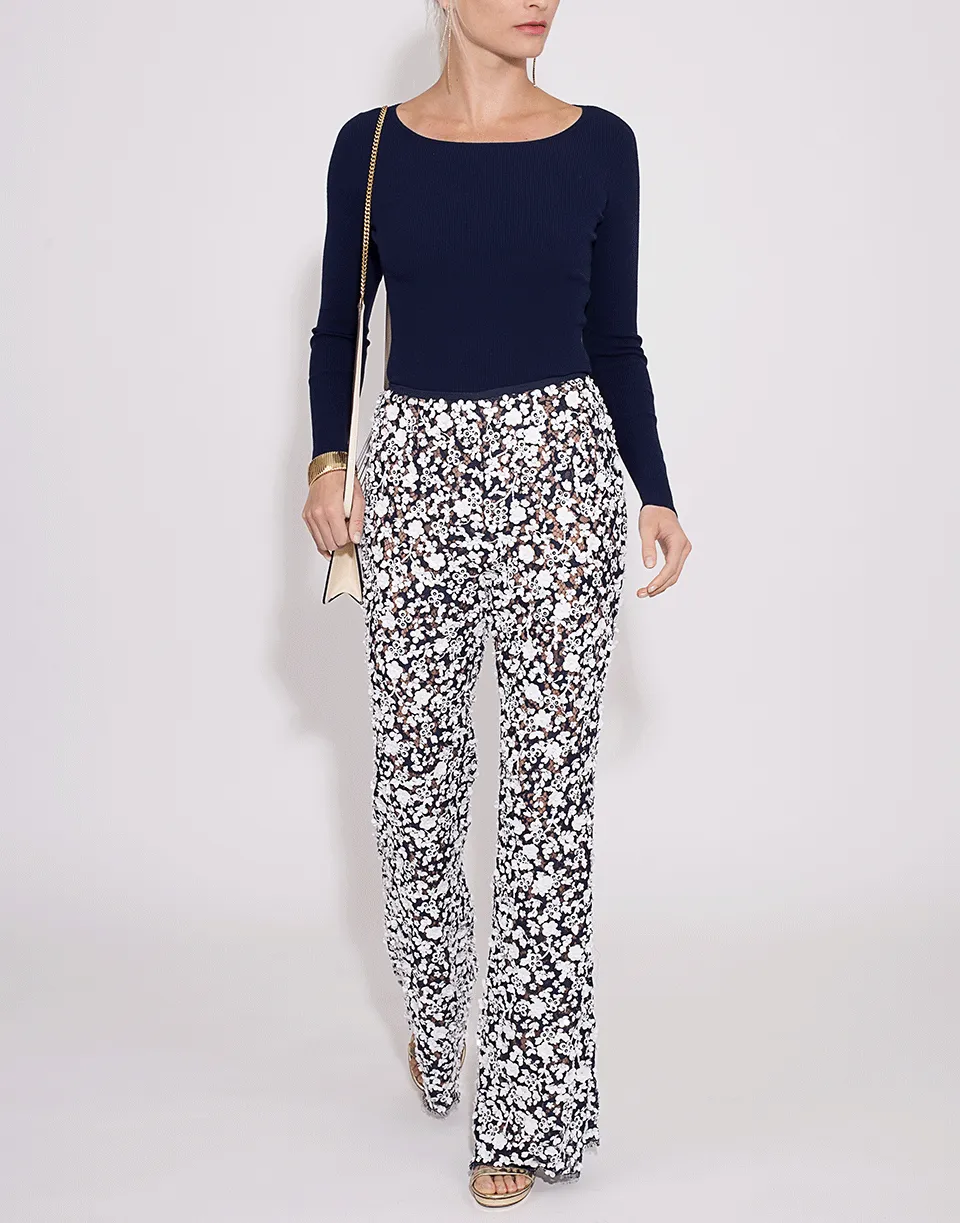 Floral Embroidered Flare Pant