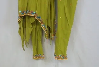 Green Chartruse Sheer Tunic Harem Pants Scarf 3 Piece India Beaded Sleeveless