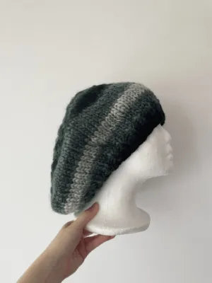 Hand knit Wool blend Beret in Purple or Grey mix | thick slouch Hat | knit autumn or winter beret