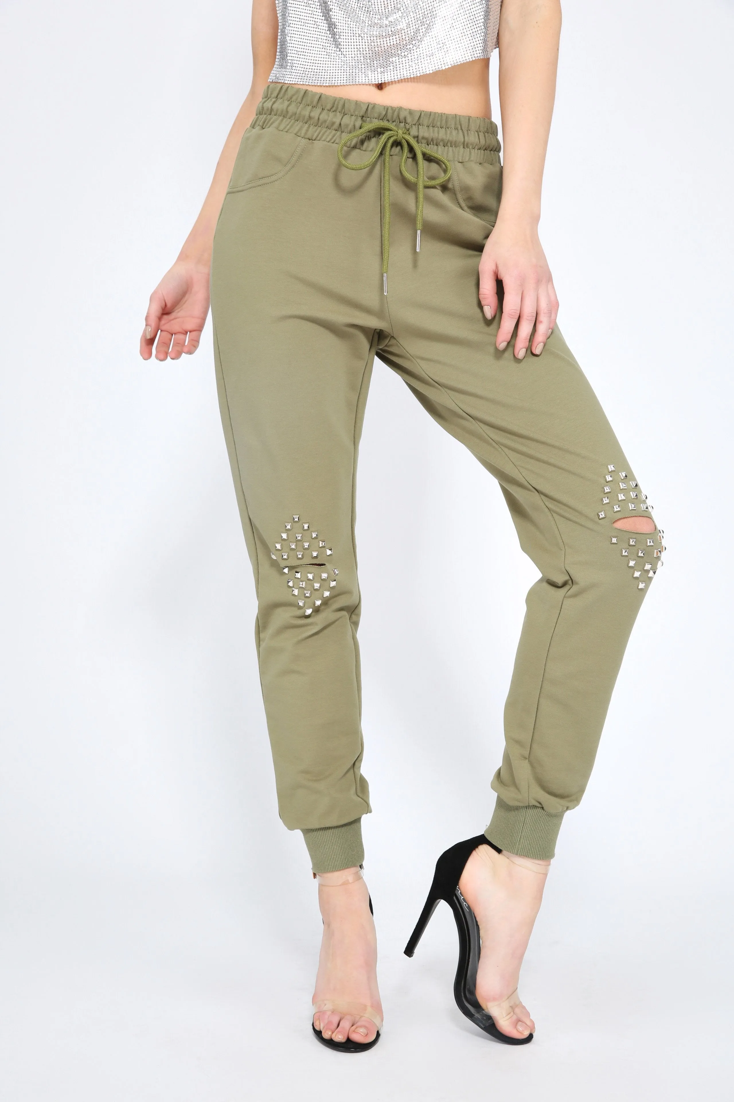 Khaki Studded Joggers