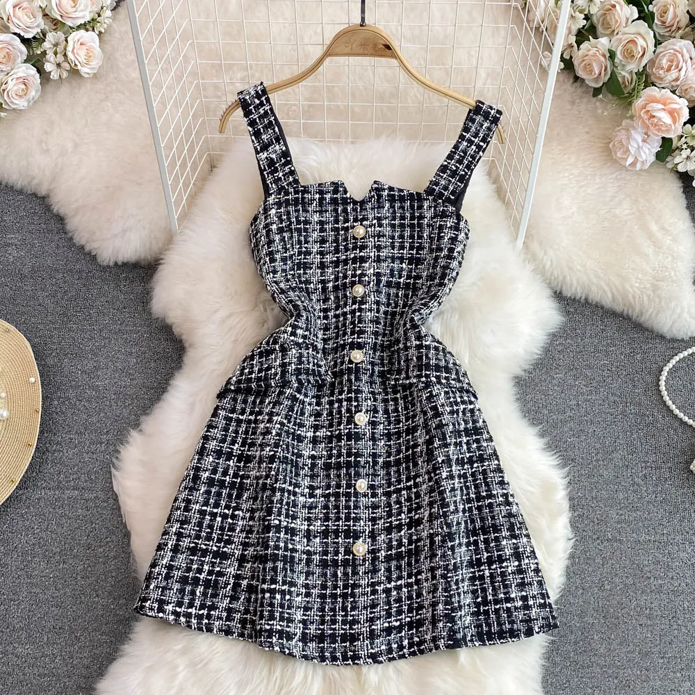 Korean Style Tweed Slip Dress