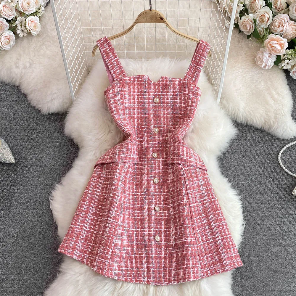 Korean Style Tweed Slip Dress