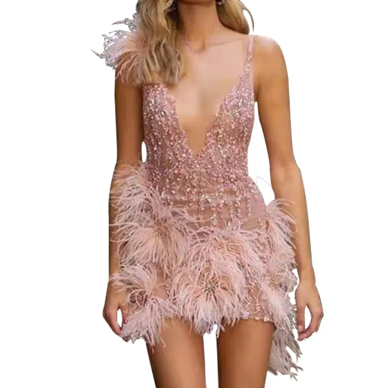 Lady Gaga Dress Feather Slip Dress Party Dress