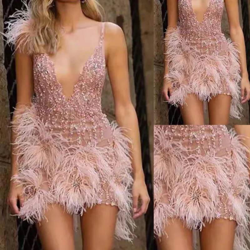 Lady Gaga Dress Feather Slip Dress Party Dress