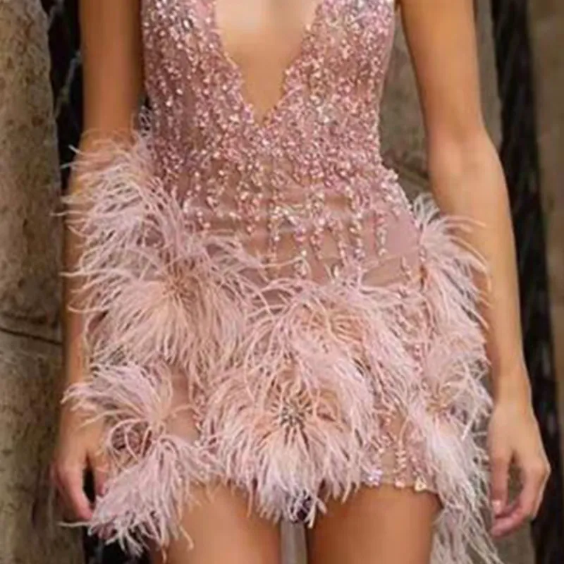 Lady Gaga Dress Feather Slip Dress Party Dress