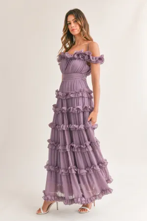 Leia Dusty Lavender Ruffled Floor Length Dress