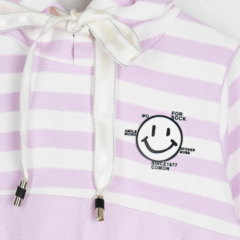 Lilac Striped Hooded Crop Top With Joggers