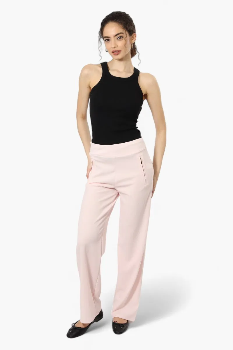 Limite Solid Basic Wide Leg Pants - Pink