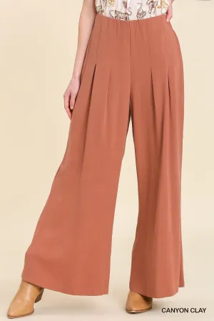 Linen Blend High Waist Pleated Pants