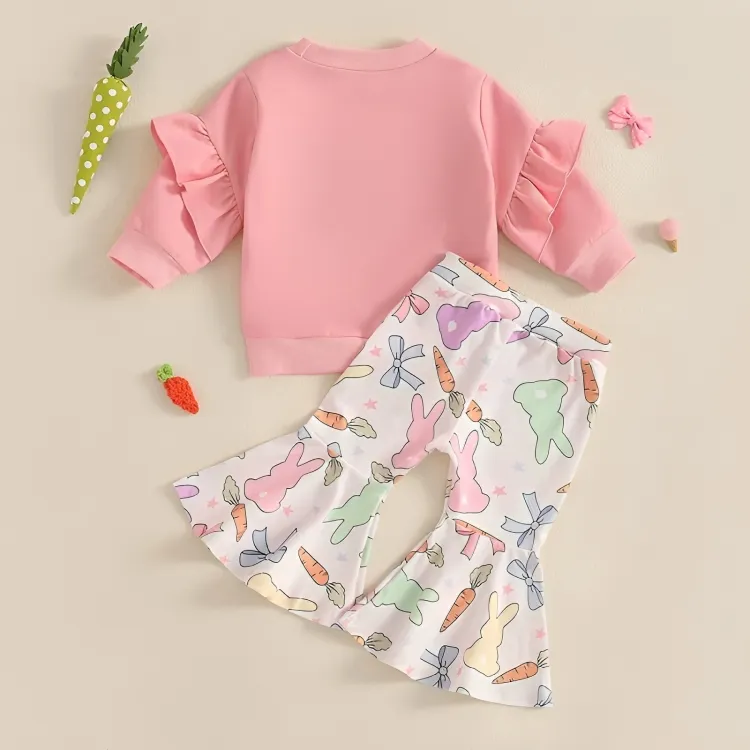 Long Sleeve Colorful Easter Flared Pants Set