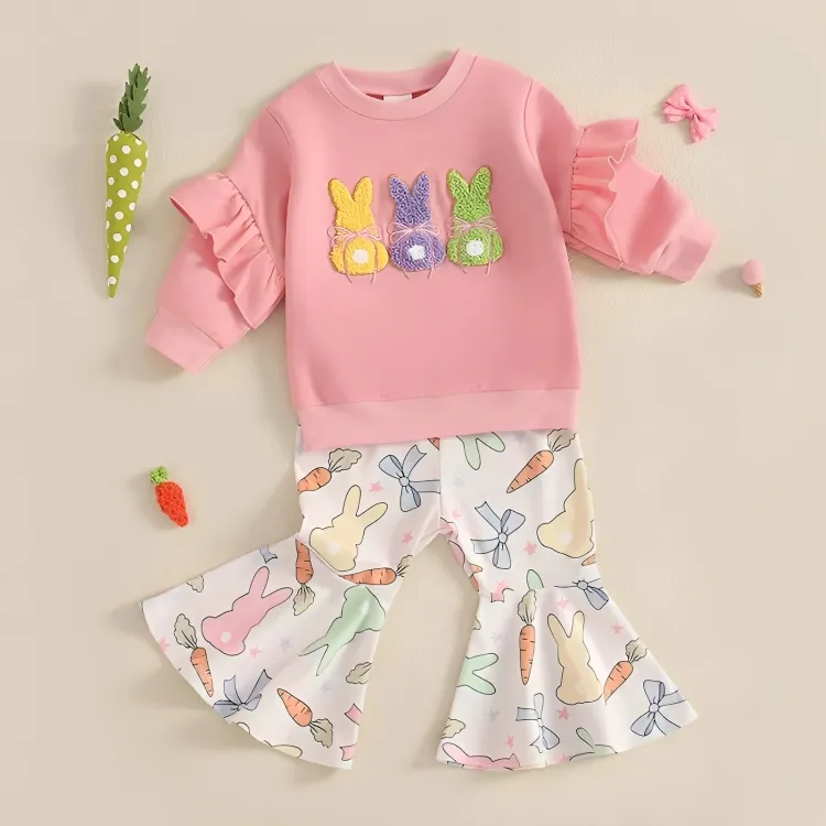 Long Sleeve Colorful Easter Flared Pants Set