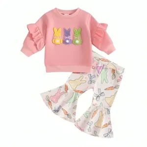 Long Sleeve Colorful Easter Flared Pants Set