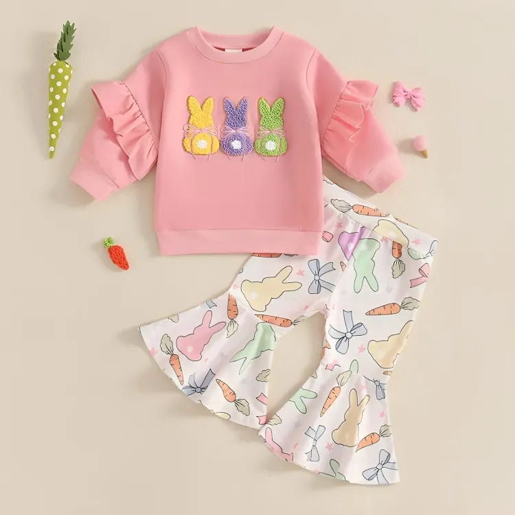 Long Sleeve Colorful Easter Flared Pants Set