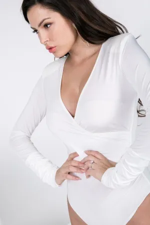 Long Sleeve Shirred Detail Surplice Bodysuit