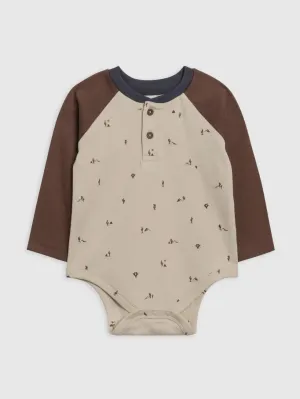 Lucas Raglan Henley Bodysuit - Cactus Oat & Chestnut