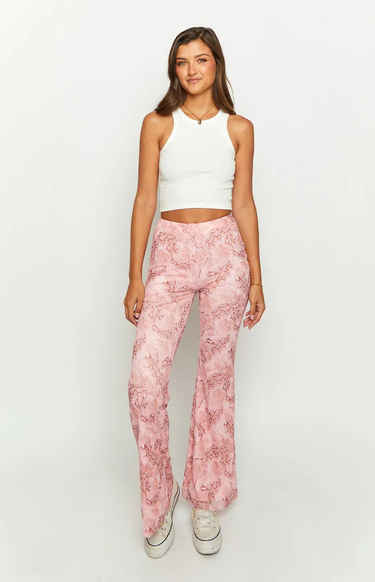 Main Act Pink Swirl Snake Print Pants