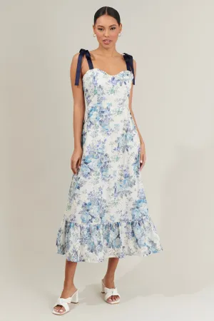 Malia Blue Garden Floral Eyelet Midi Dress